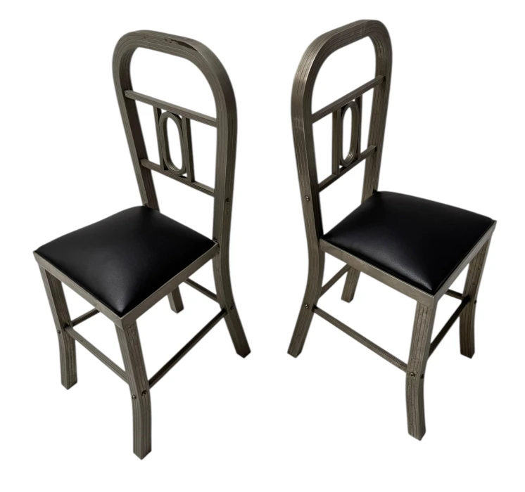 Two French Art Deco Side Chairs with Black Leather Seats, 1930s